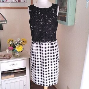 NWT Ellen Tracy Lace and Checks Dress Cottagecore Coastal Grandma